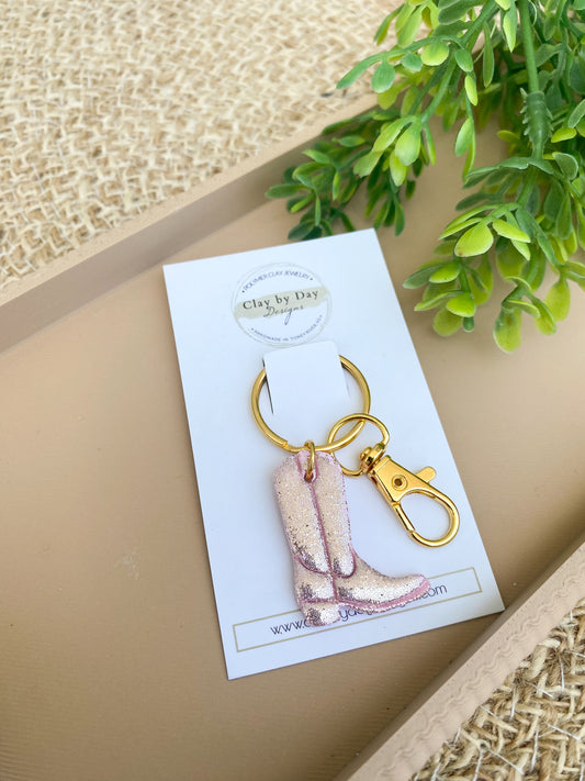 Pink/Champagne Glitter Cowboy Boot Keychain