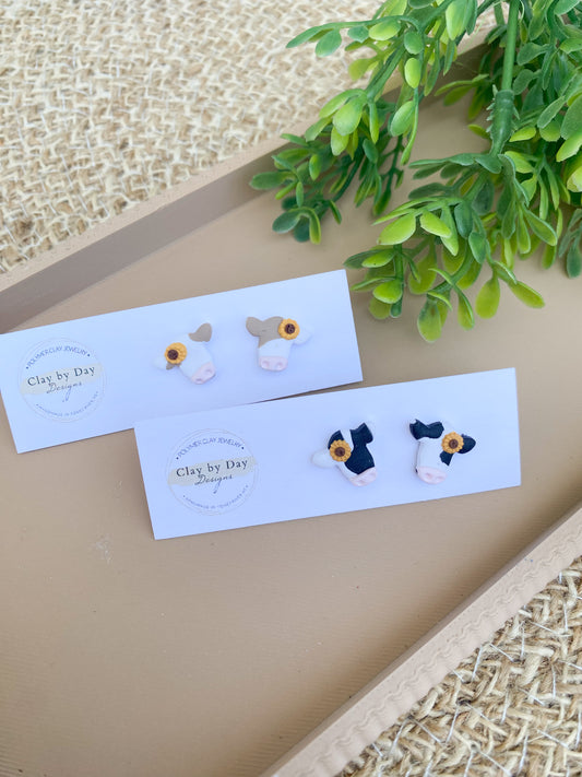 Mini Floral Cow Studs
