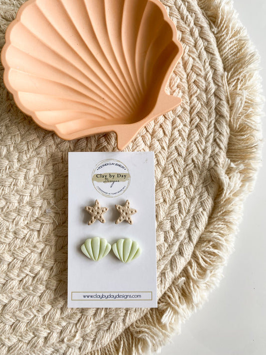 Seashell & Starfish Stud Set