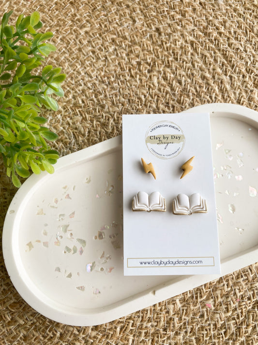 Book & Lightning Bolt Stud Set