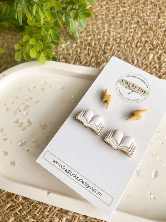 Book & Lightning Bolt Stud Set