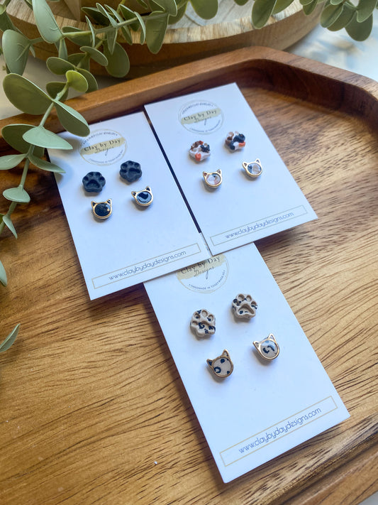 Cat & Paw Stud Duo
