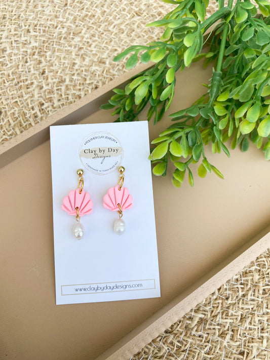 Pink Shell with Pearl Dangle