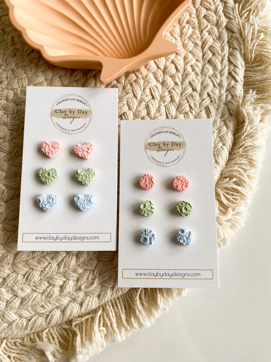 Spring Floral Print Stud Trio