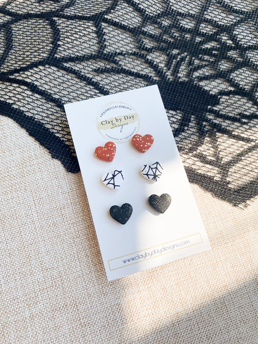 Cobweb Heart Stud Trio