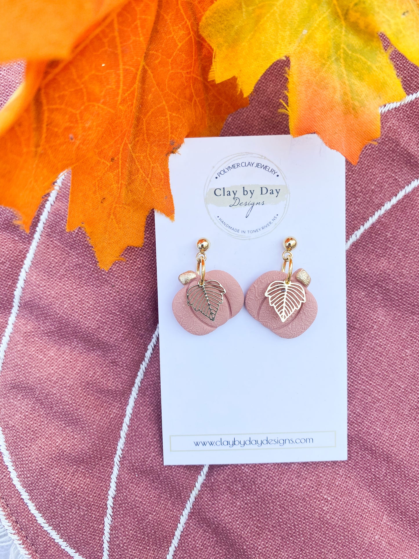 Pumpkin with Gold Leaf Dangle Earring