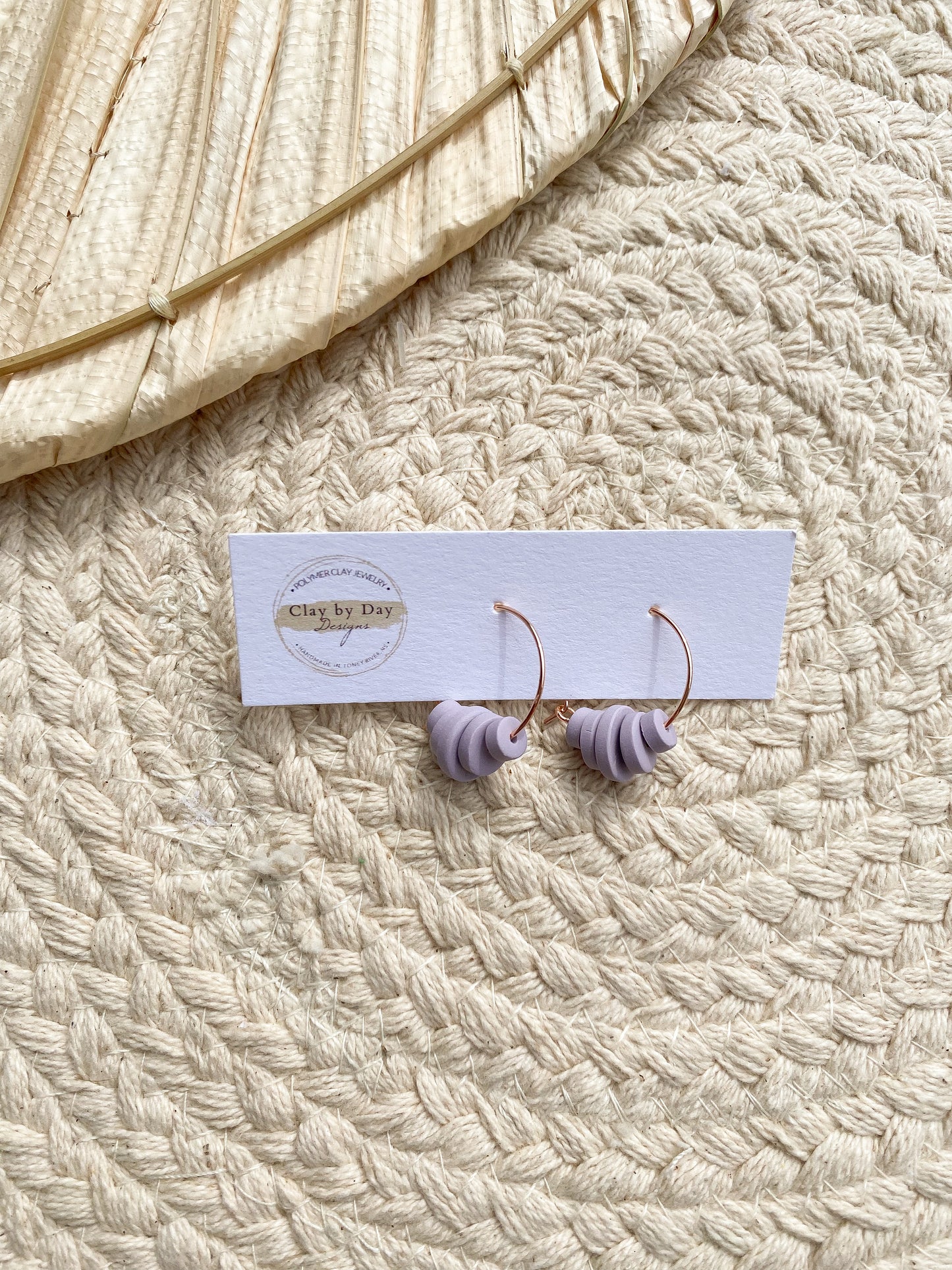 Rose Gold Hoops & Lavender Clay