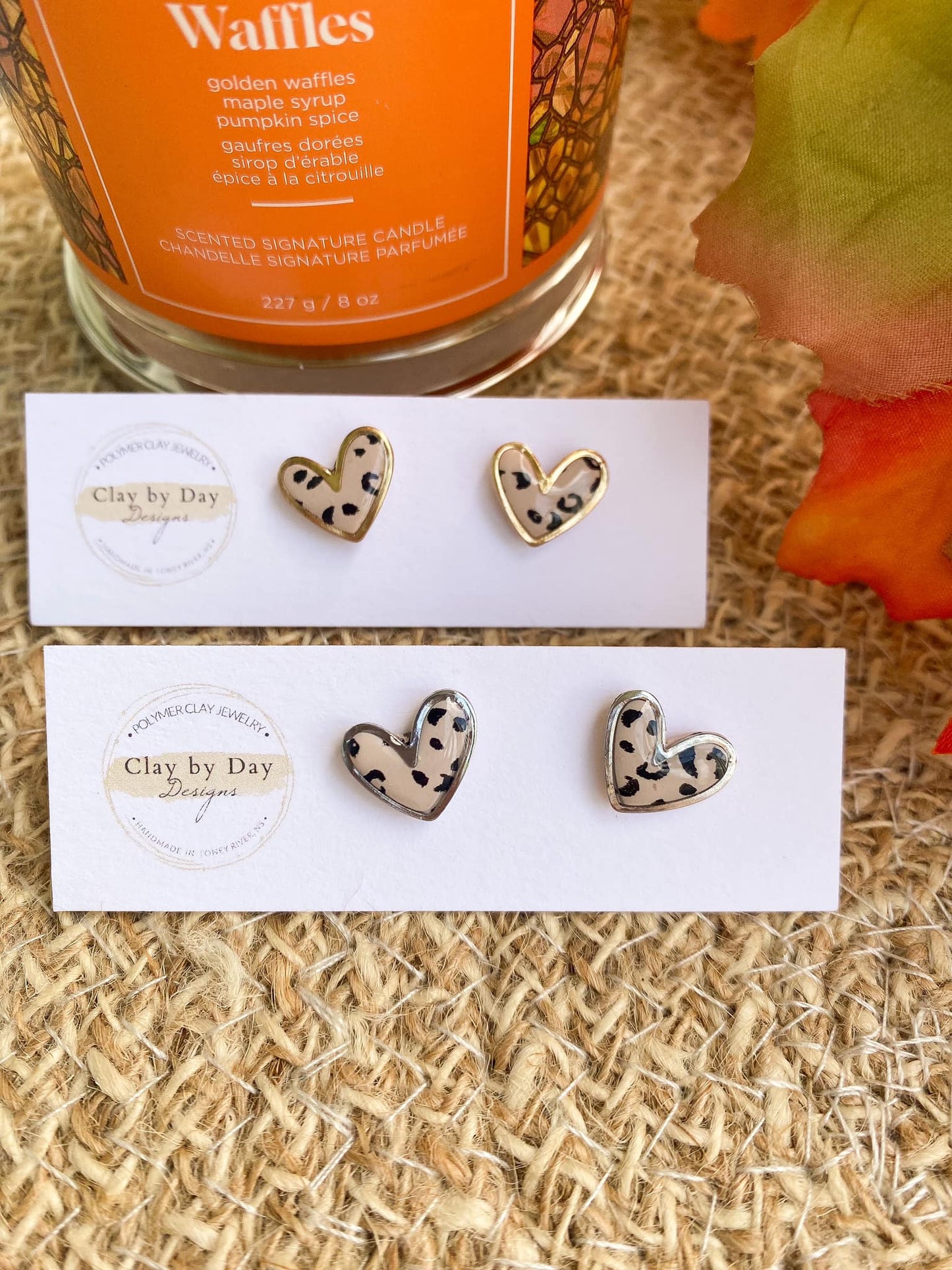 Leopard Heart Studs - Silver or Gold Charm