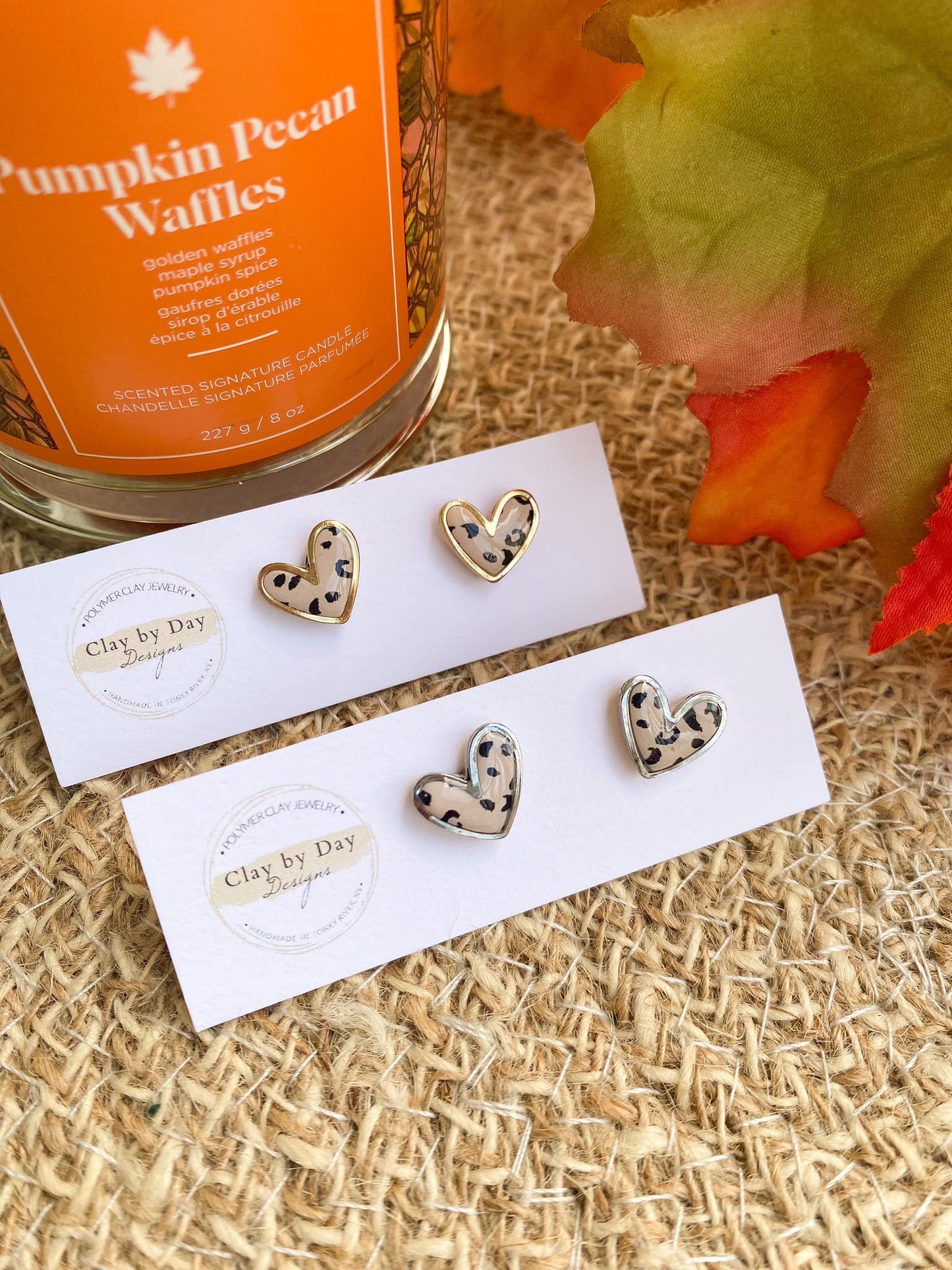 Leopard Heart Studs - Silver or Gold Charm