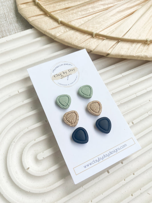 Green & Gold Stud Trio - polymer clay earrings