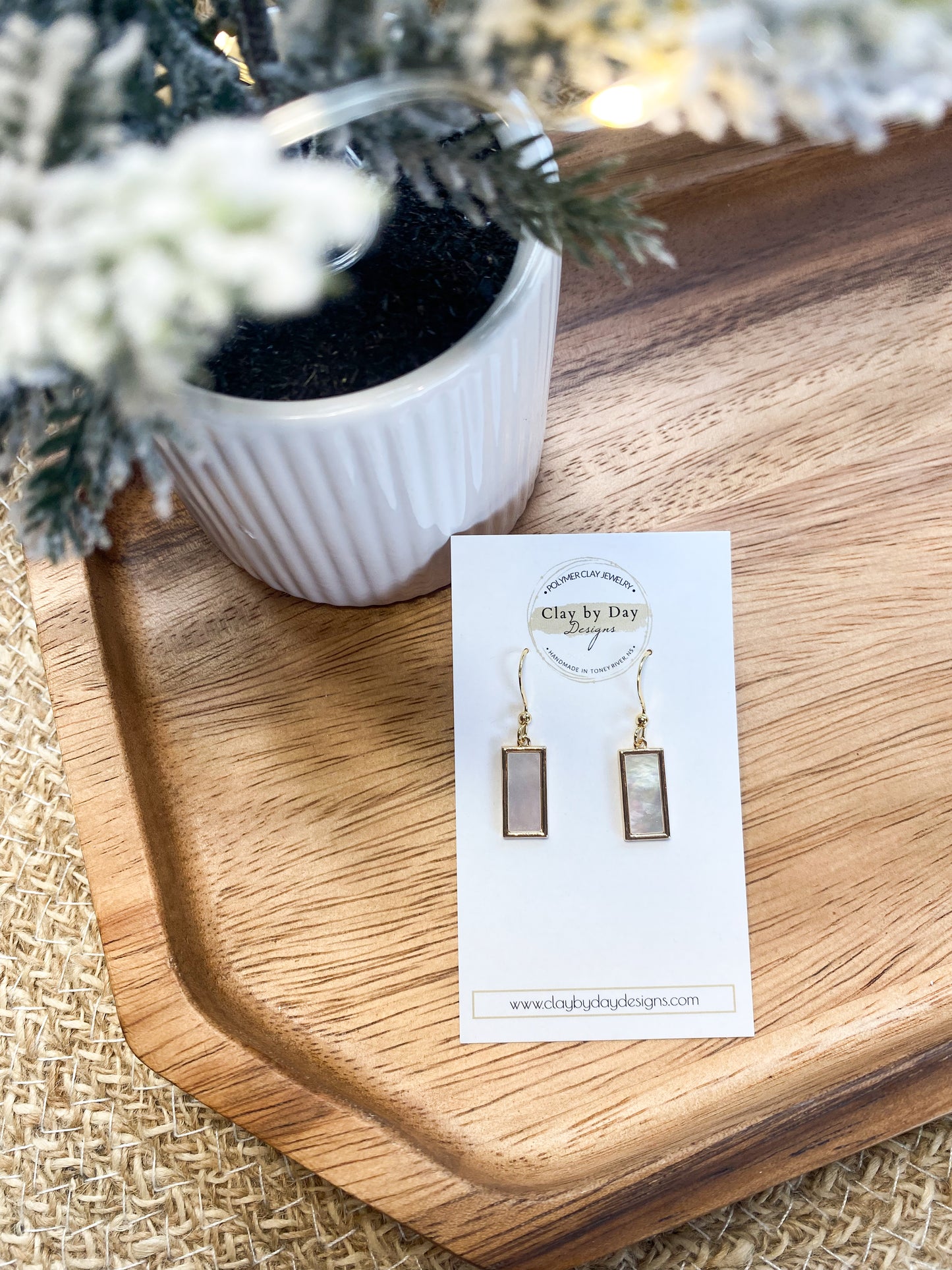 Gold Plated Dangle with Shell Inlay