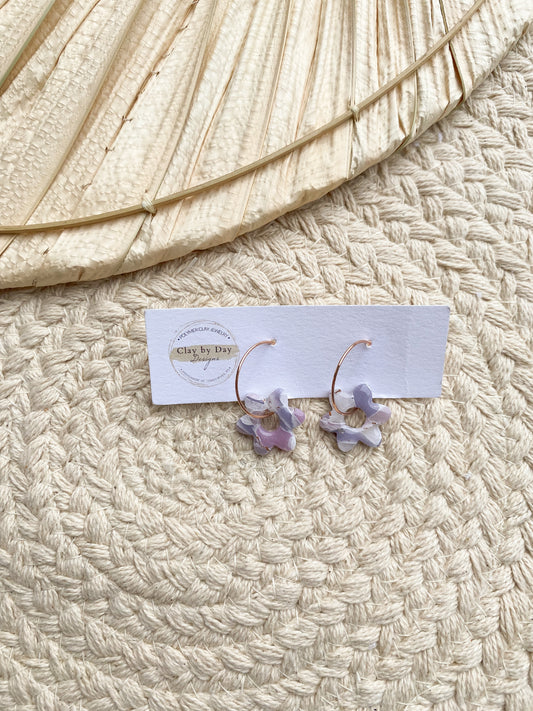 Purple Mosaic Daisy Hoops (rose gold hoop)