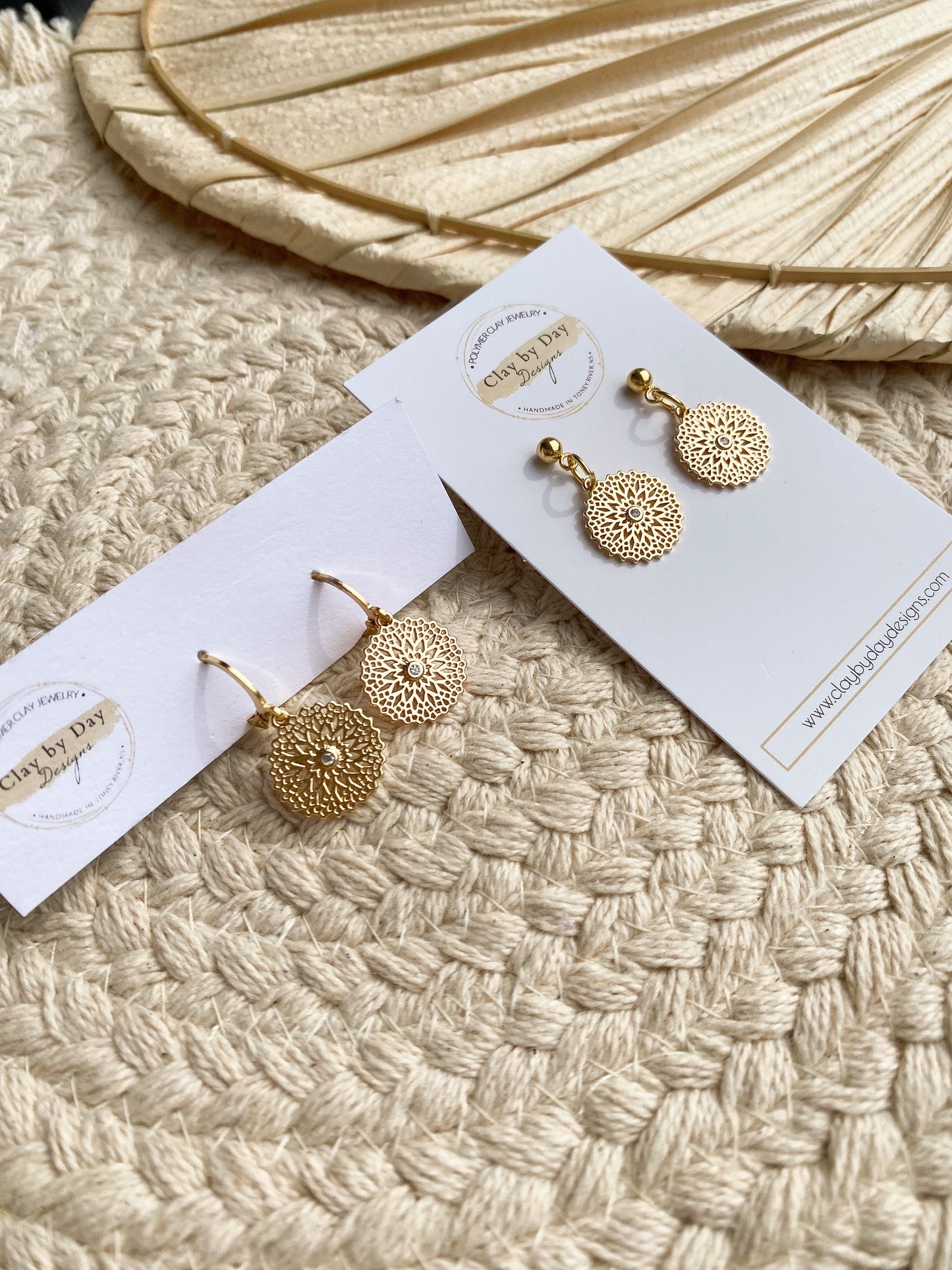 Gold Plated Mandala Earrings - Huggie or Ballpost