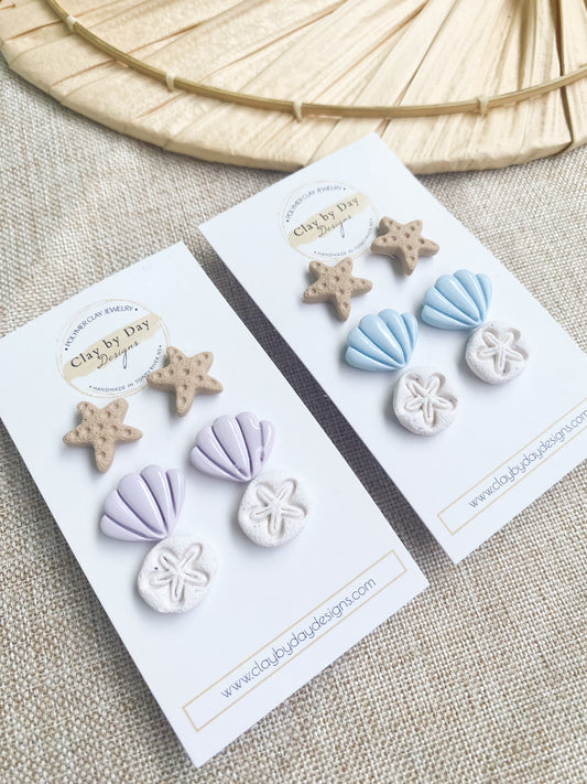 Beach Stud Trio - polymer clay earrings