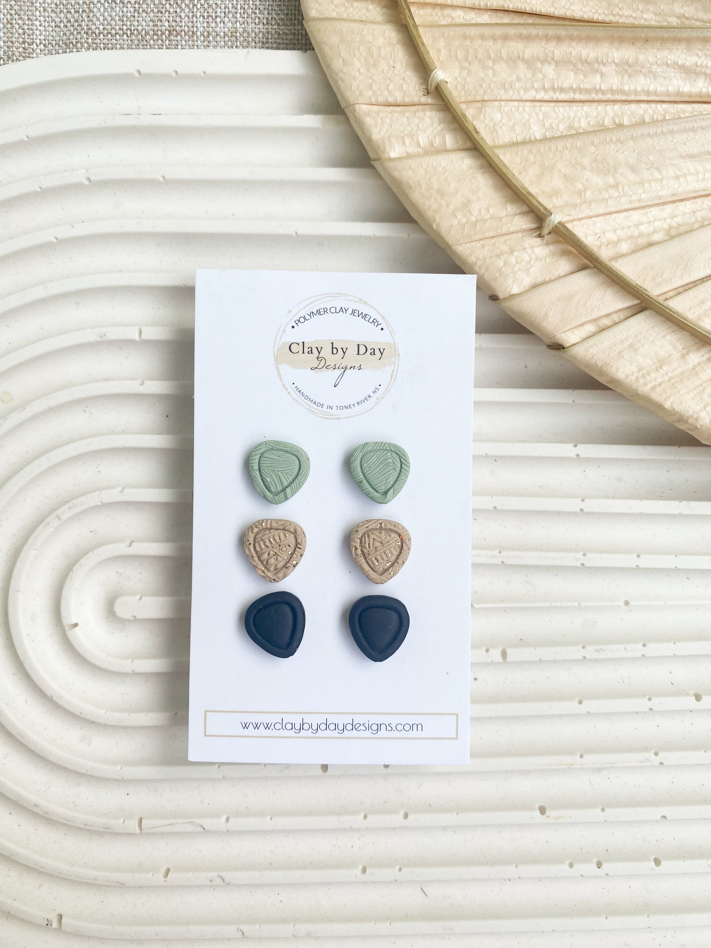 Green & Gold Stud Trio - polymer clay earrings