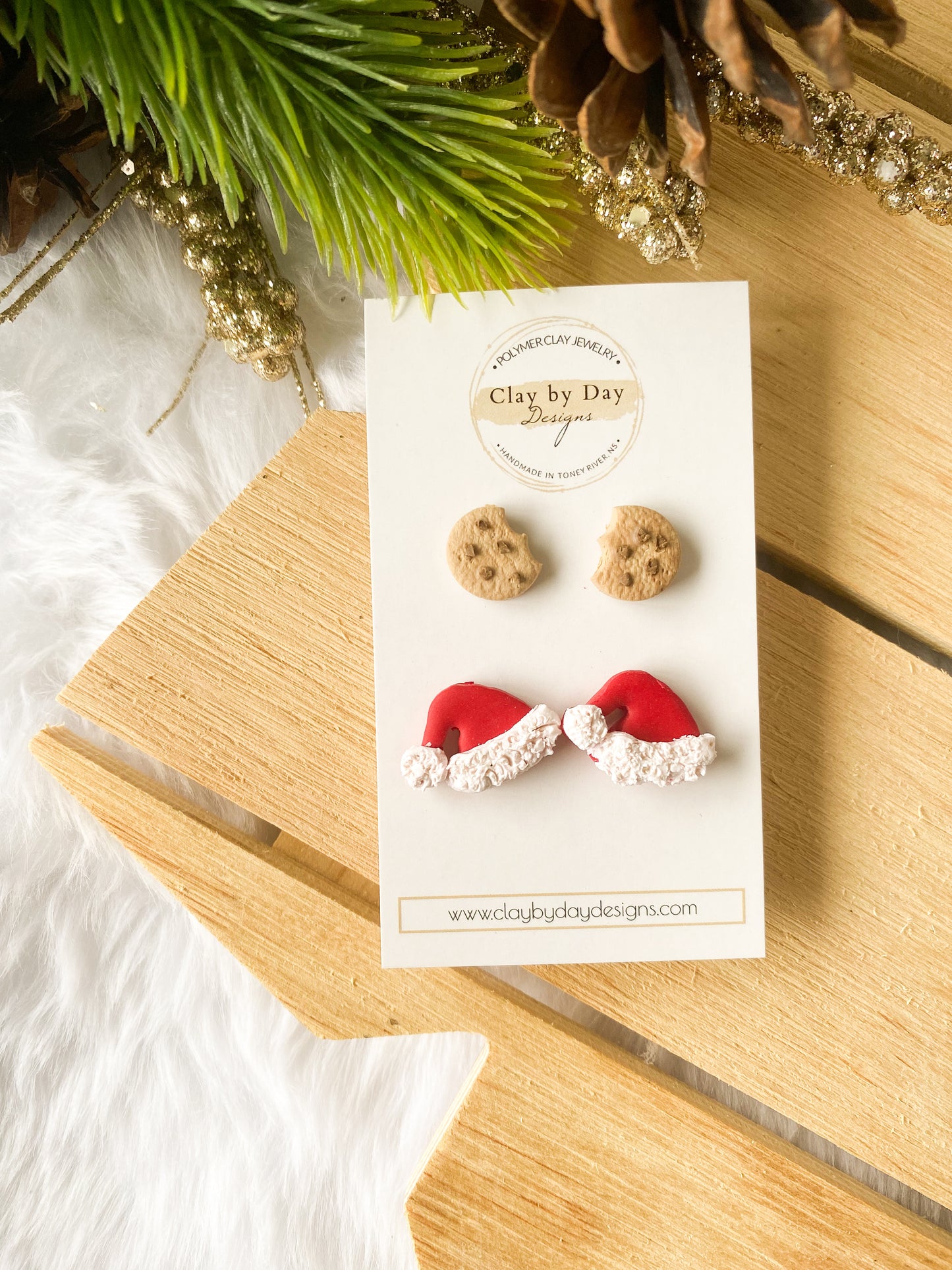 Cookie & Santa Hat Studs