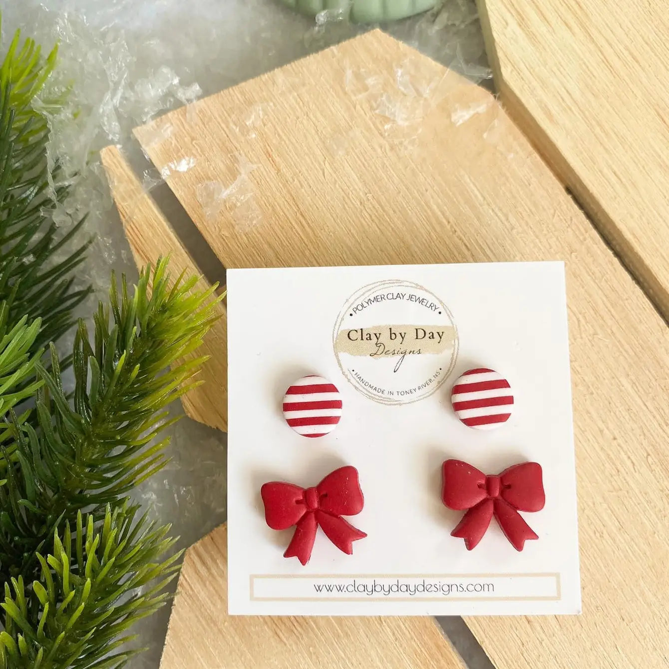 Red Bow & Candycane Stripe Stud Duo