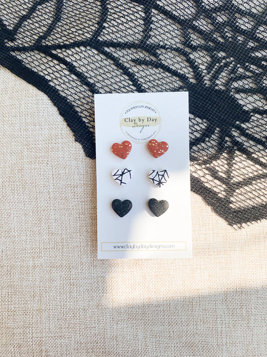 Cobweb Heart Stud Trio