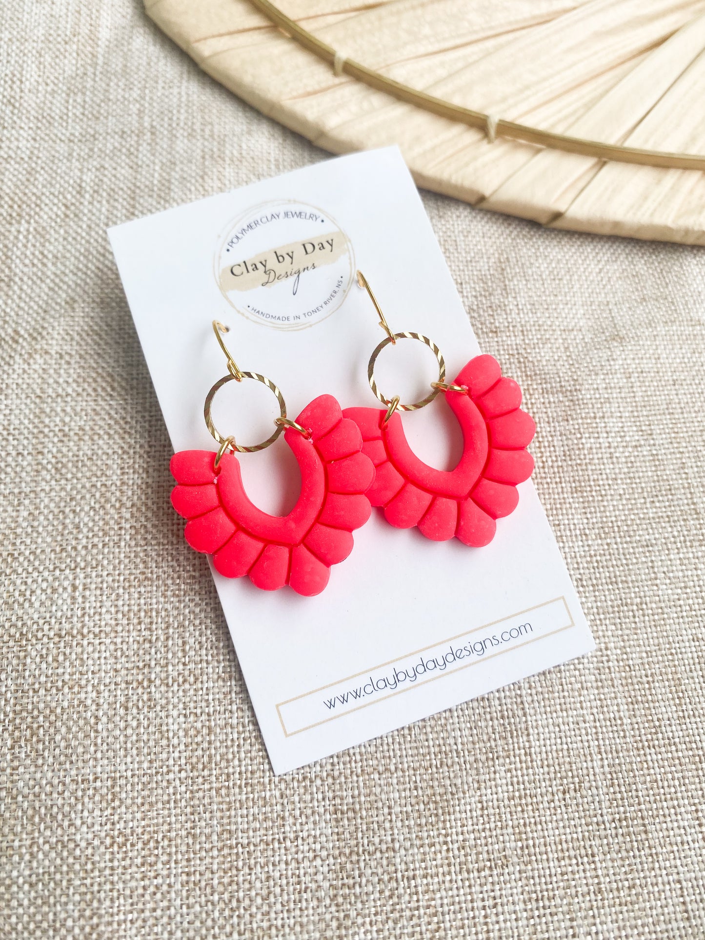 Fluorescent Pink Dangle - polymer clay earrings