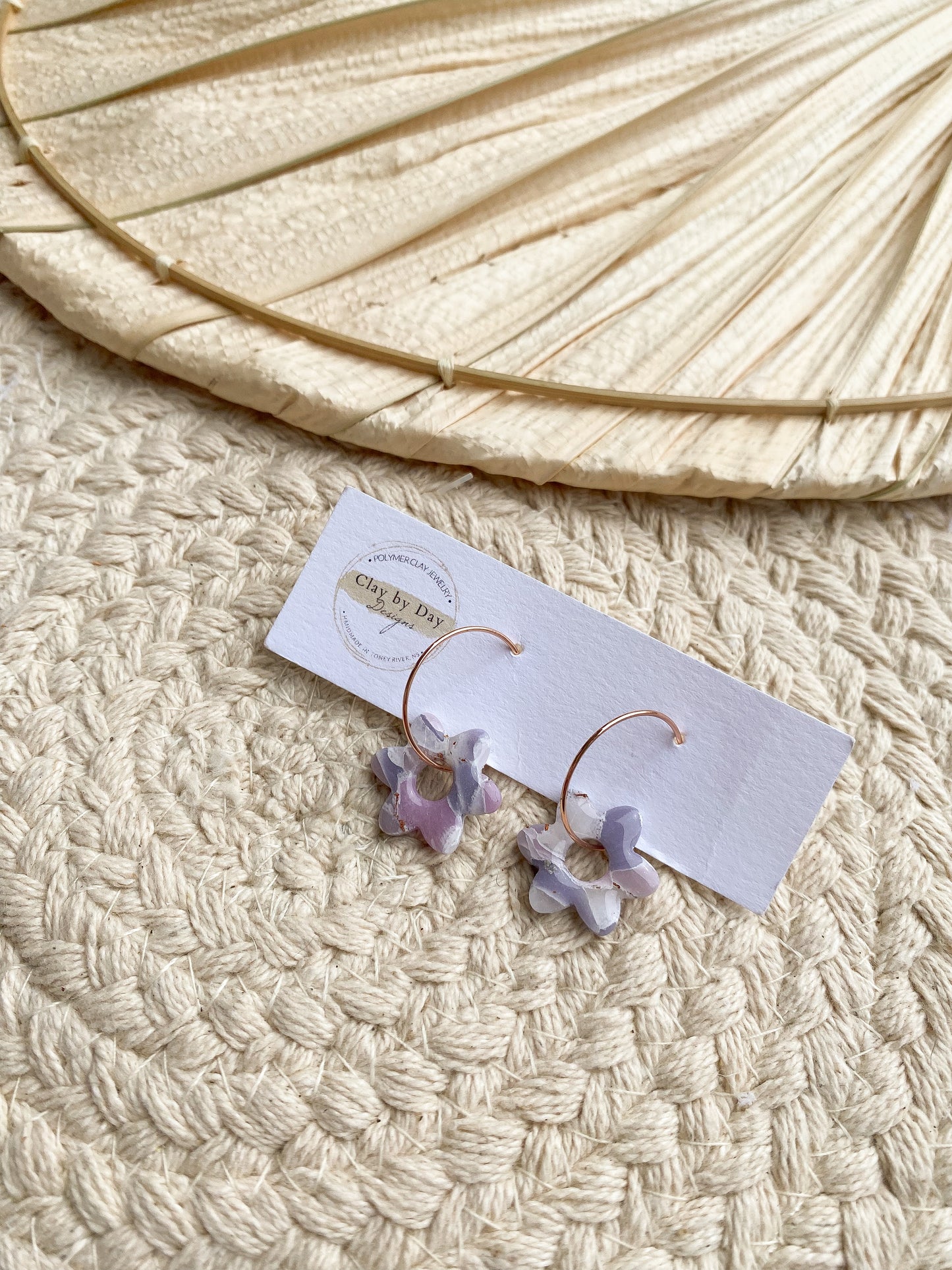 Purple Mosaic Daisy Hoops (rose gold hoop)