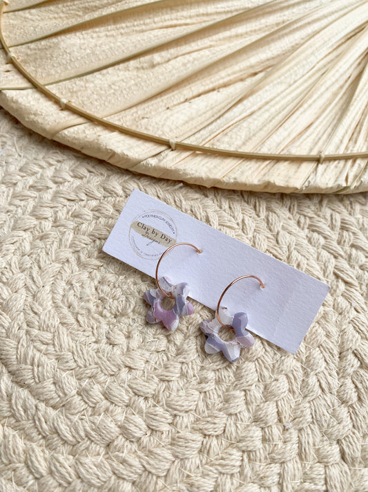 Purple Mosaic Daisy Hoops (rose gold hoop)