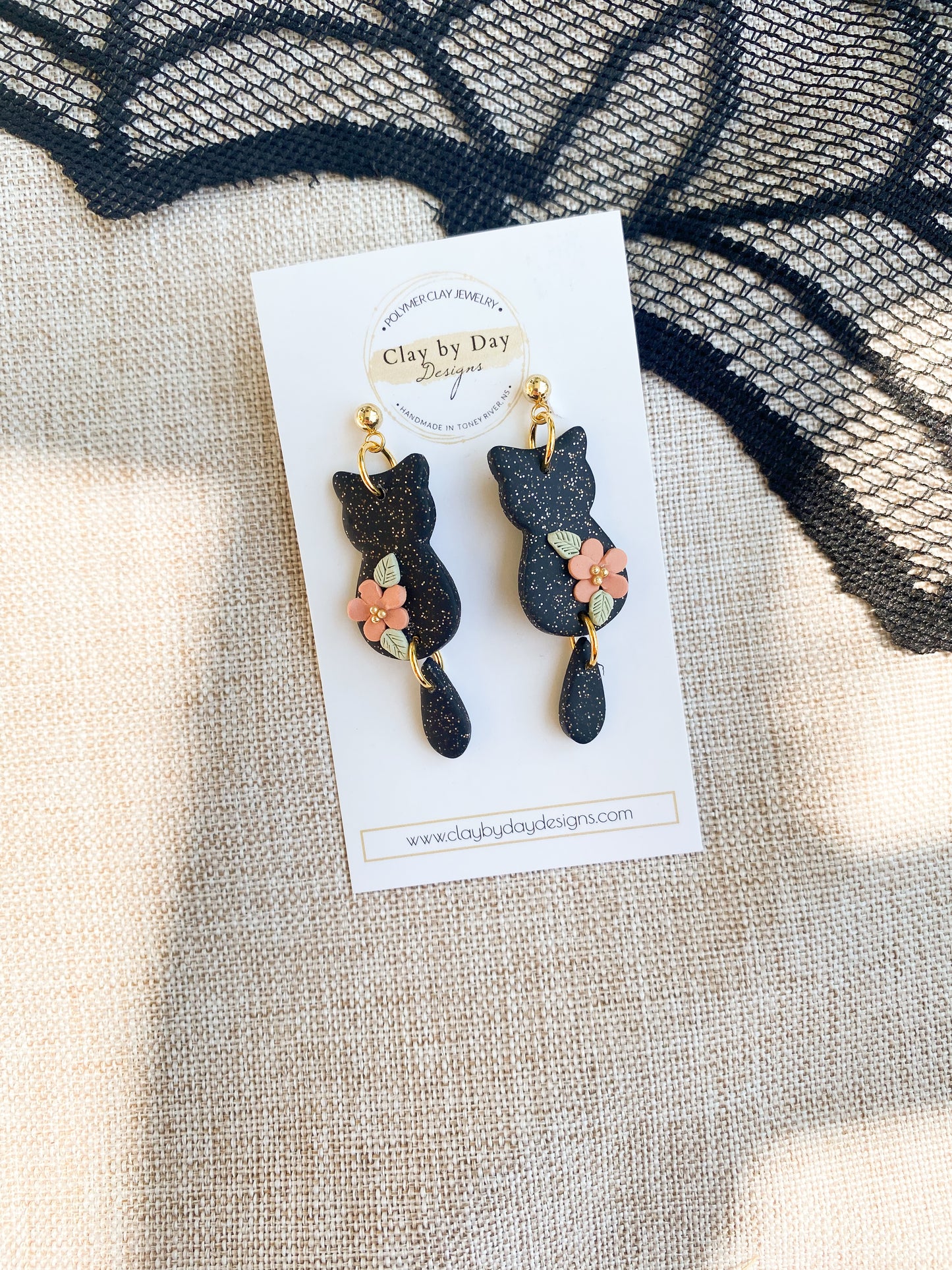 Floral Cat Dangle Earring