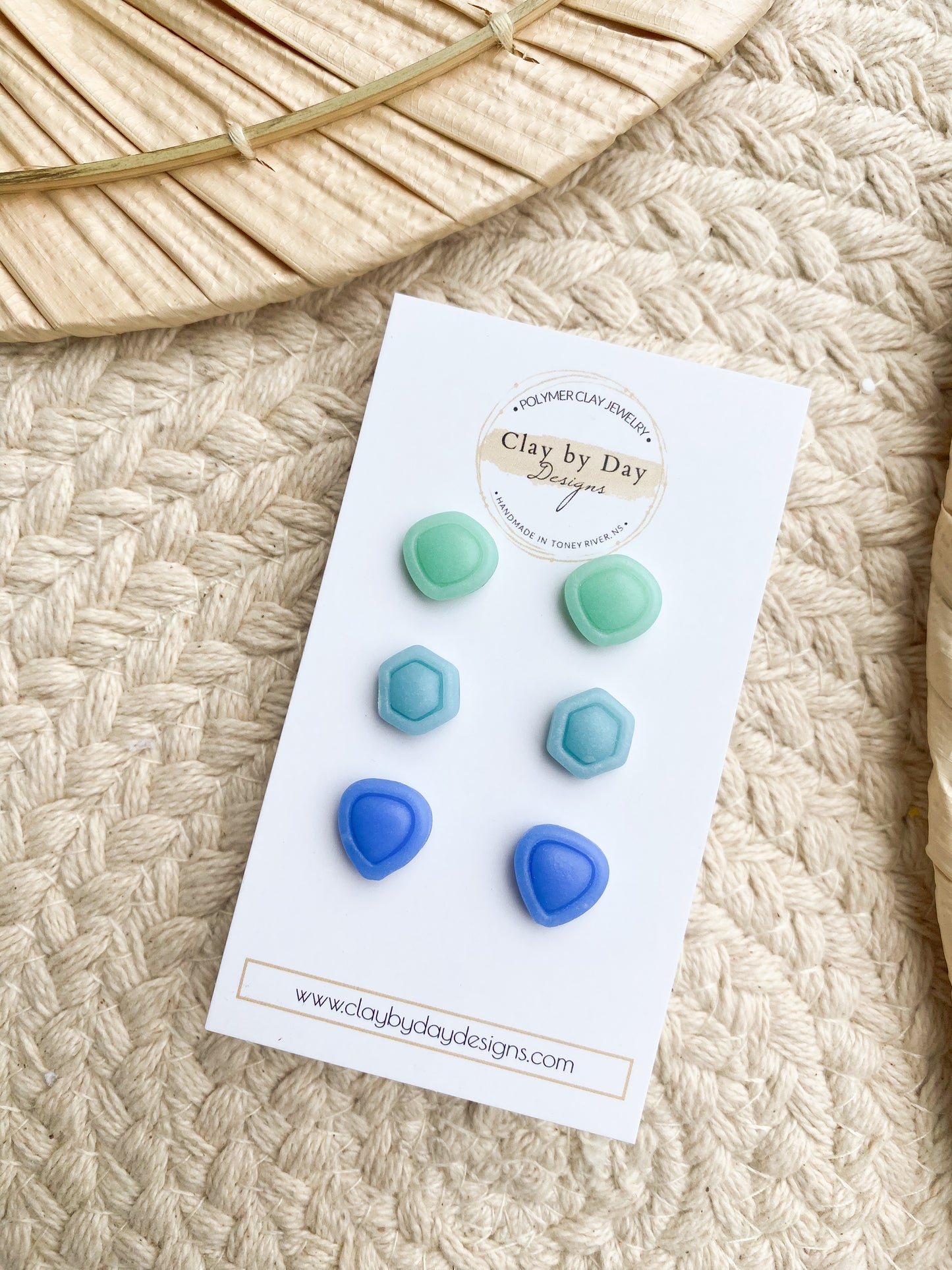 Ocean Stud Trio - polymer clay earrings