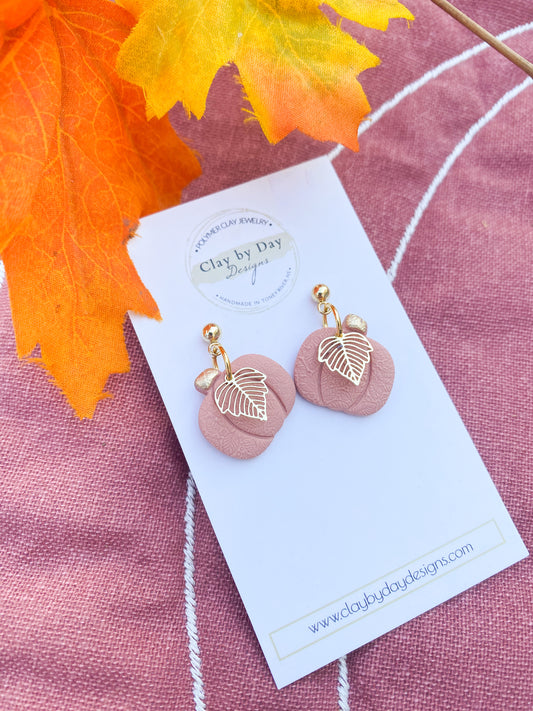 Pumpkin with Gold Leaf Dangle Earring