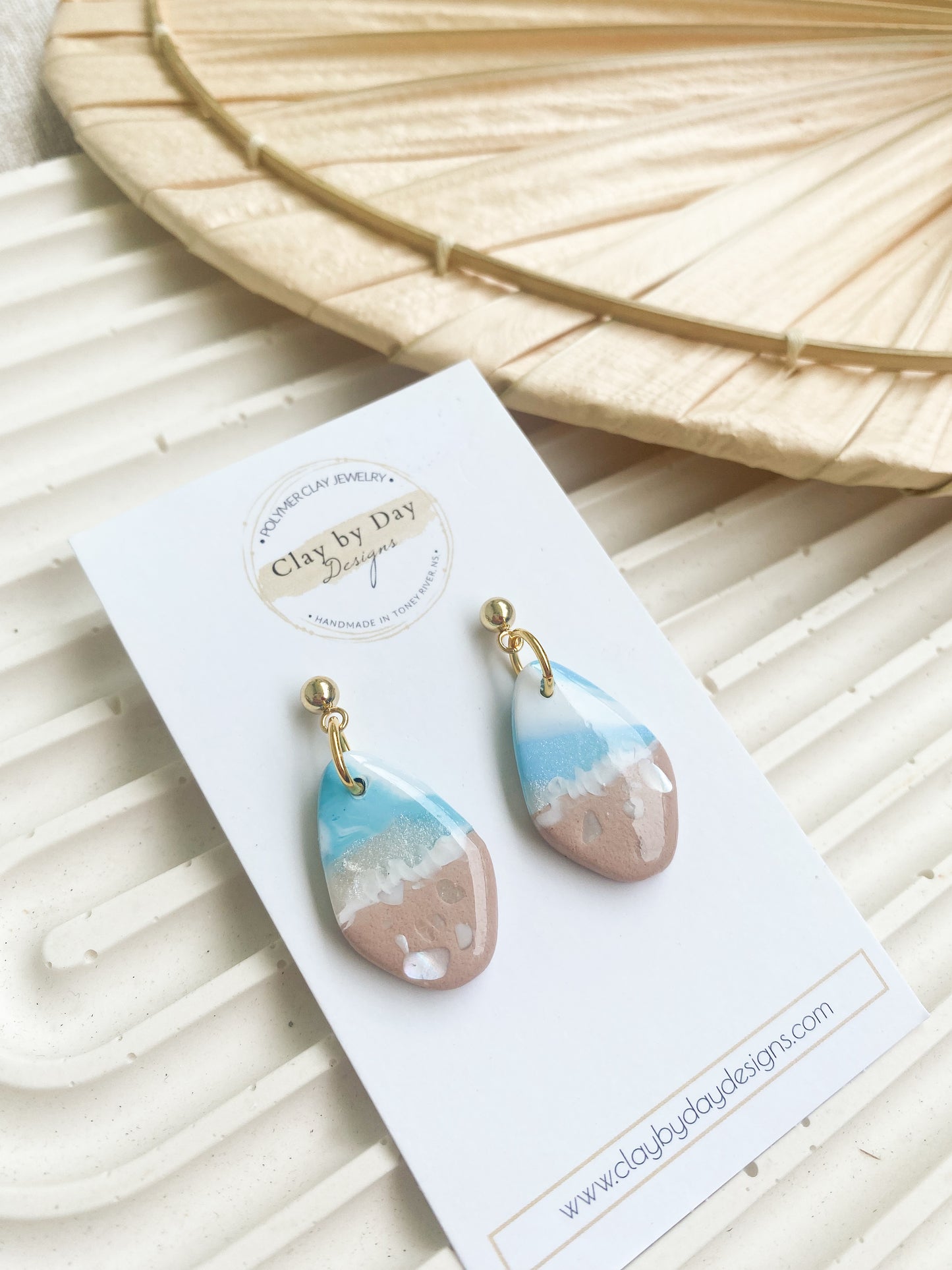 Beach Dangle with local seashell pieces- polymer clay earrings