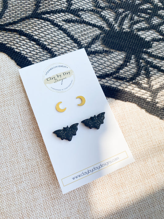 Moon & Bat Stud Duo