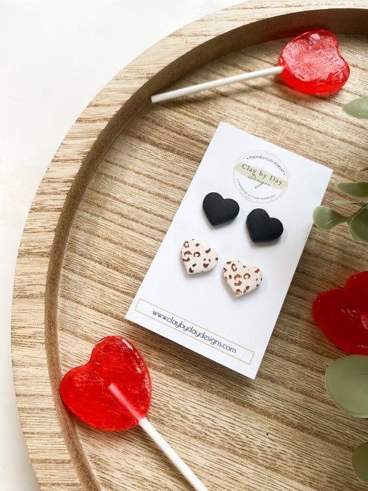 Leopard Heart Stud Duo