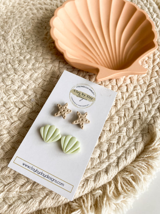 Seashell & Starfish Stud Set
