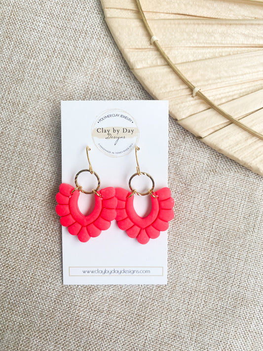 Fluorescent Pink Dangle - polymer clay earrings