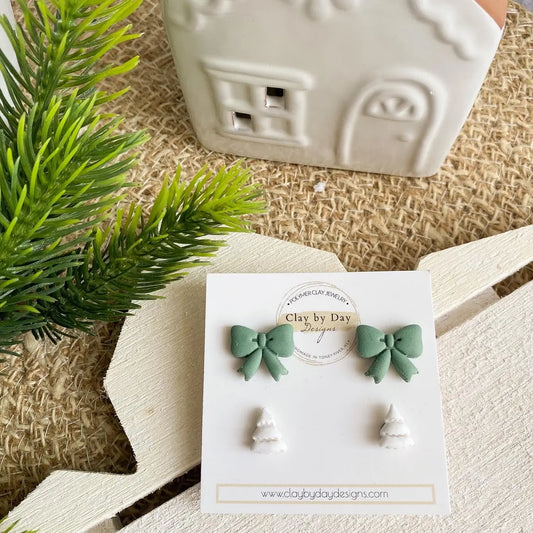 Green Bow & White Tree Stud Duo