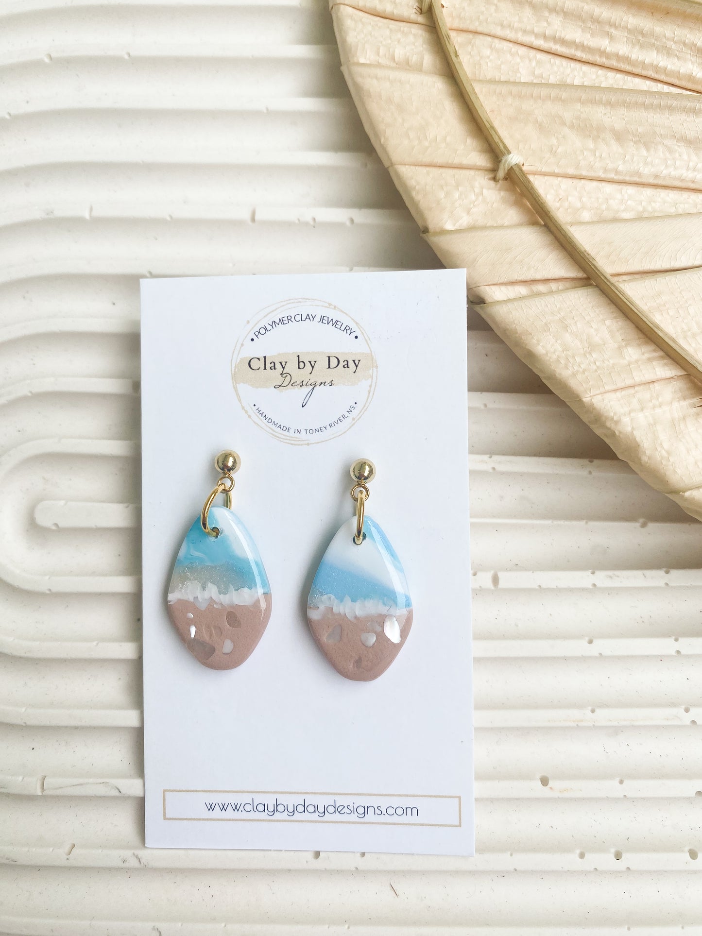 Beach Dangle with local seashell pieces- polymer clay earrings