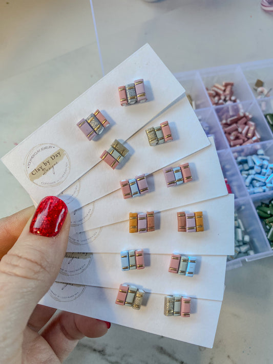 Book Stack Studs - assorted colours